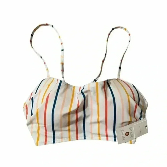 Shade and Shore Light Lined Longline Striped Bikini Top 34 B - Picture 2 of 8